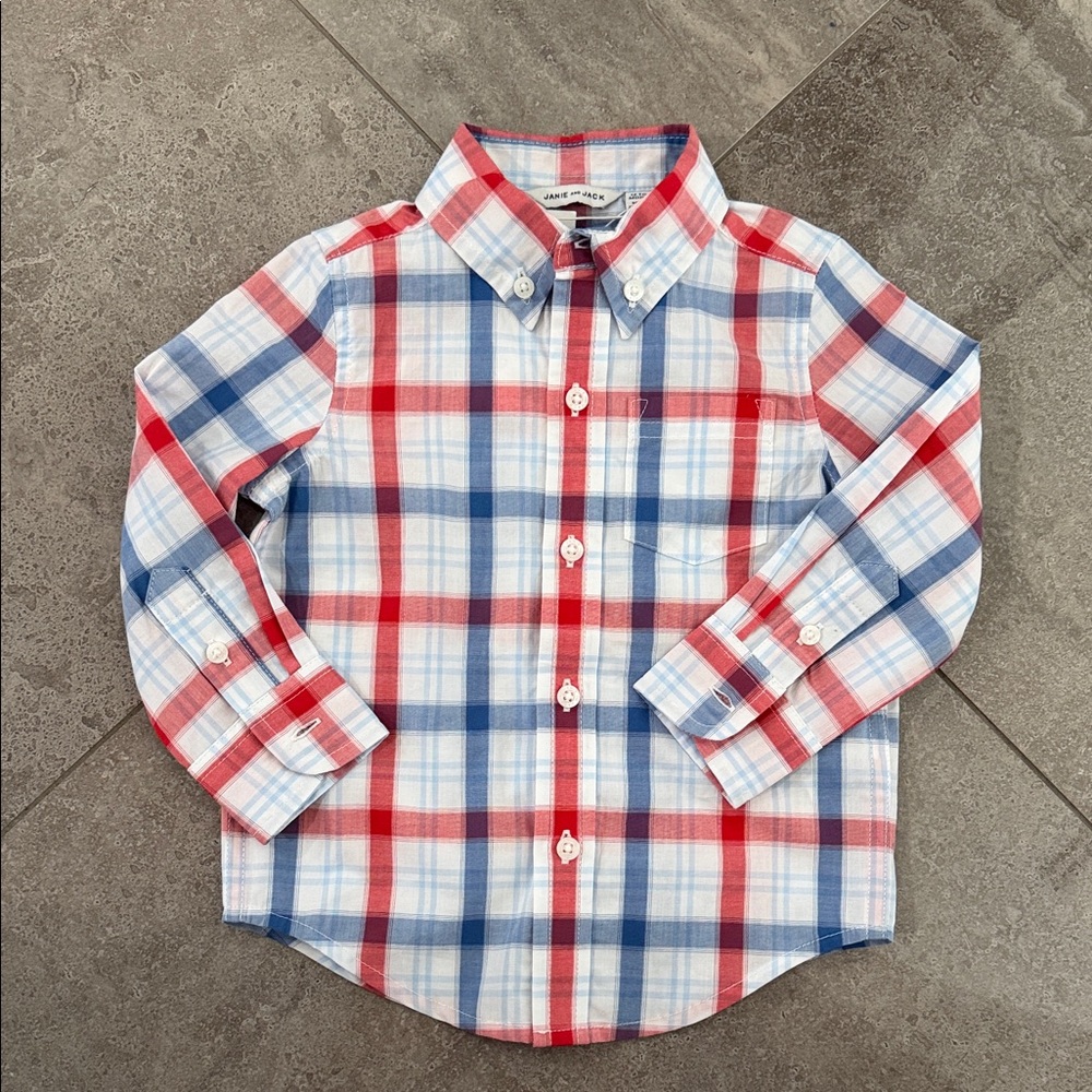 Janie and Jack Red and Blue Plaid Button Down Shirt